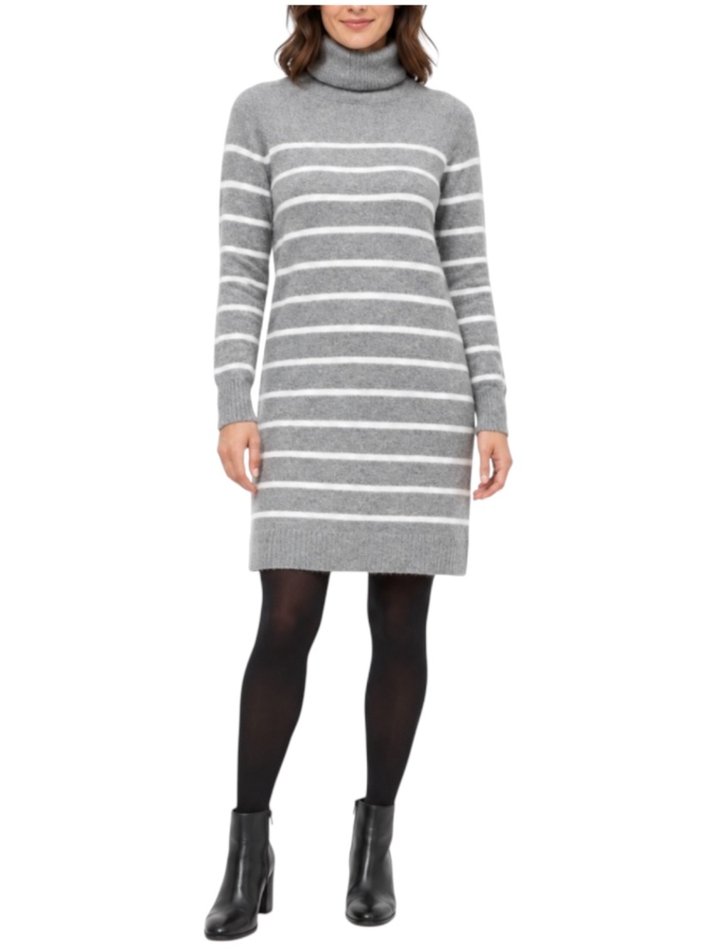 J.Crew Sweater Dress Womens Medium Gray White Striped Turtleneck Wool Blend Knit
